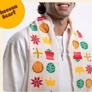 Festive RARE BURGER KING Cream Scarf with Holiday Patterns